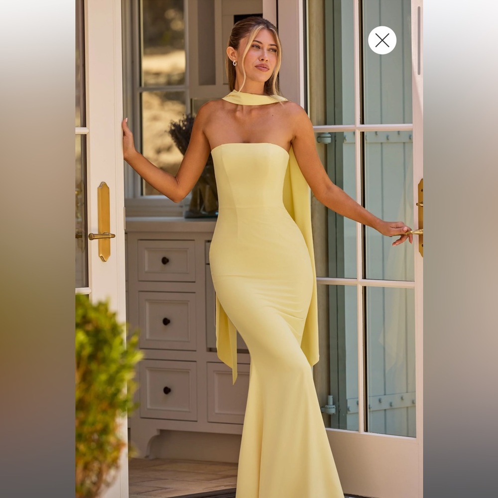 Oh Polly IMOGENE scarf detail strapless dress in pastel yellow